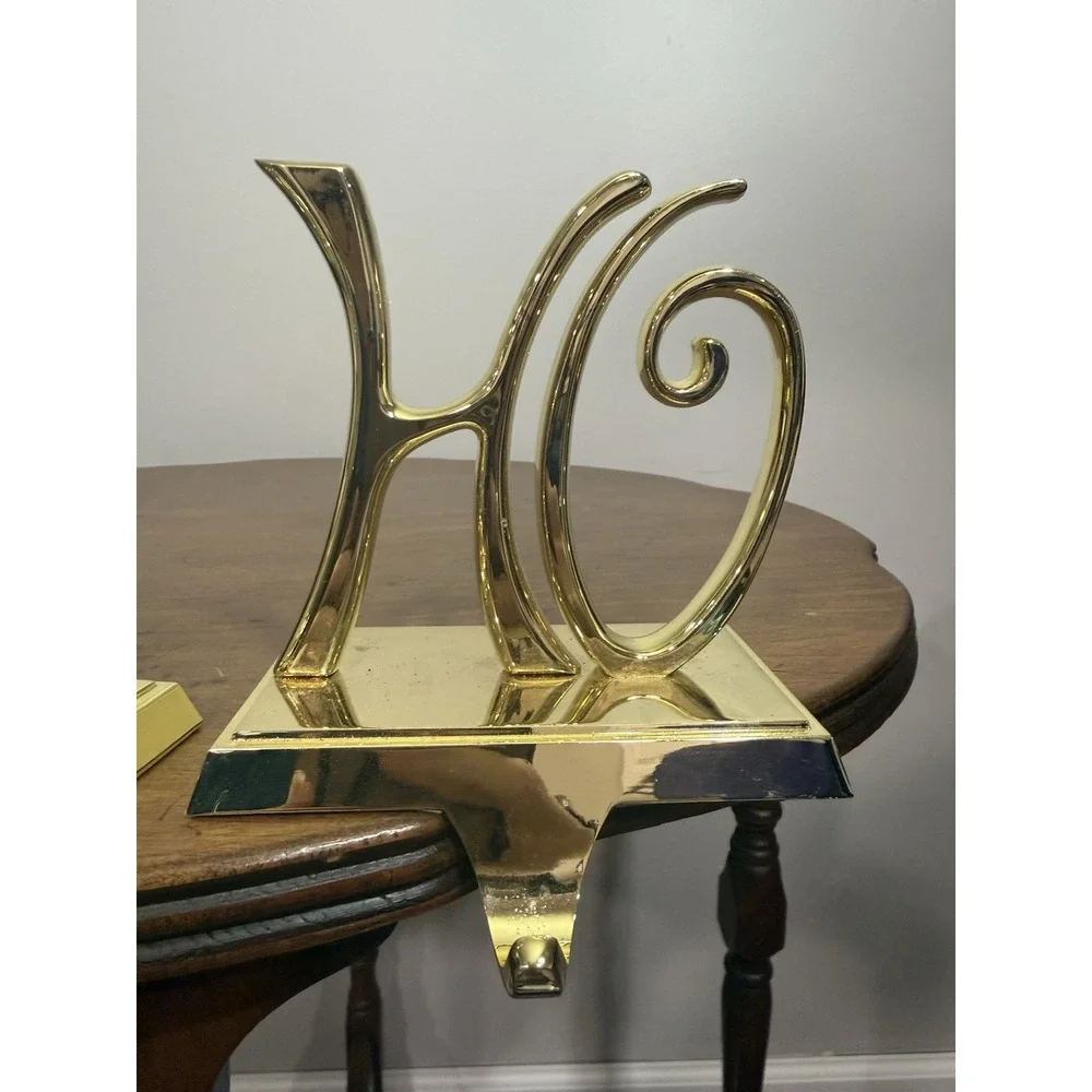 Pottery Barn Ho Ho‎ Ho Stocking Hangers (3) Christmas Gold Tone